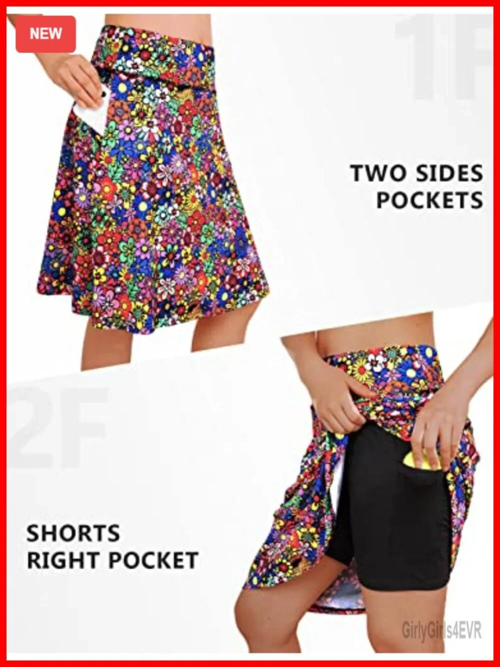 High Waisted Athletic Skort with Shorts Underneath, Knee Length Tennis Golf